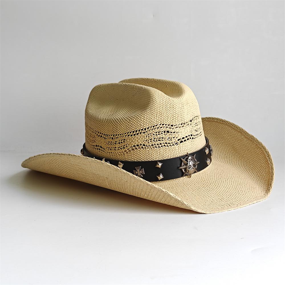 Hollow out European and American western cowboy straw hat men's and women's fashion sunshade straw hat outdoor knight cowboy hat