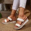 Large size slope heel cool slippers women's wear new round head woven word with casual thick-soled slippers