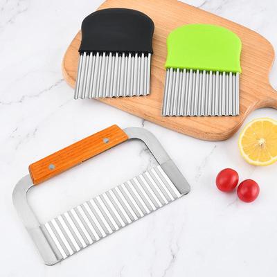 Wooden Handle Stainless Steel Wavy Potato and Soap Cutter Knife