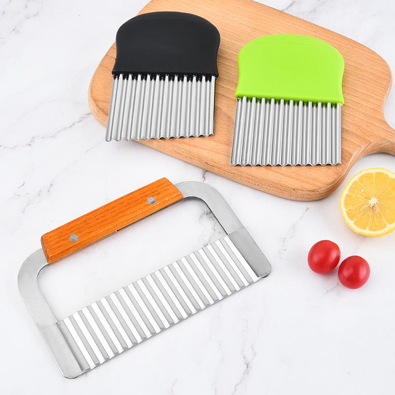 Wooden Handle Stainless Steel Wavy Potato and Soap Cutter Knife
