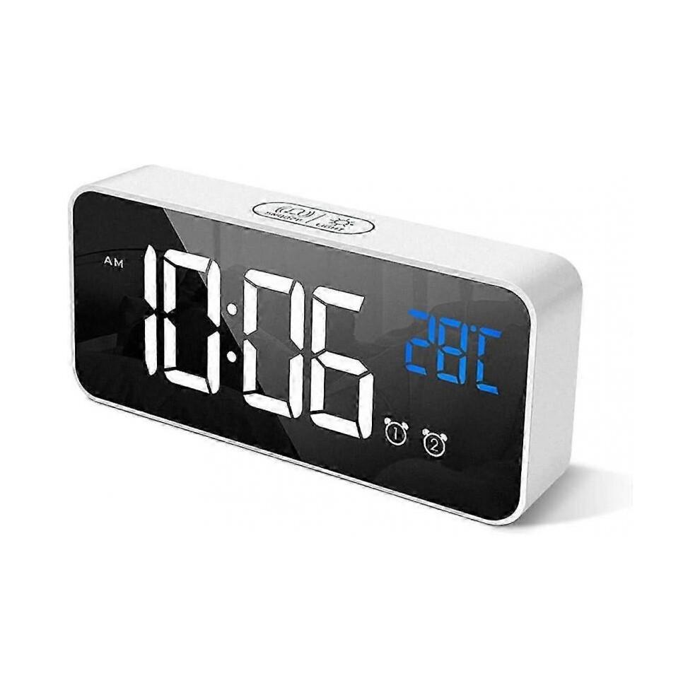 HOMVILLA Digital Alarm Clock with Large LED Temperature Display, Portable Mirror Alarm with Dual Sleep Time Alarm 4-Level Adjustable Brightness Dimmer