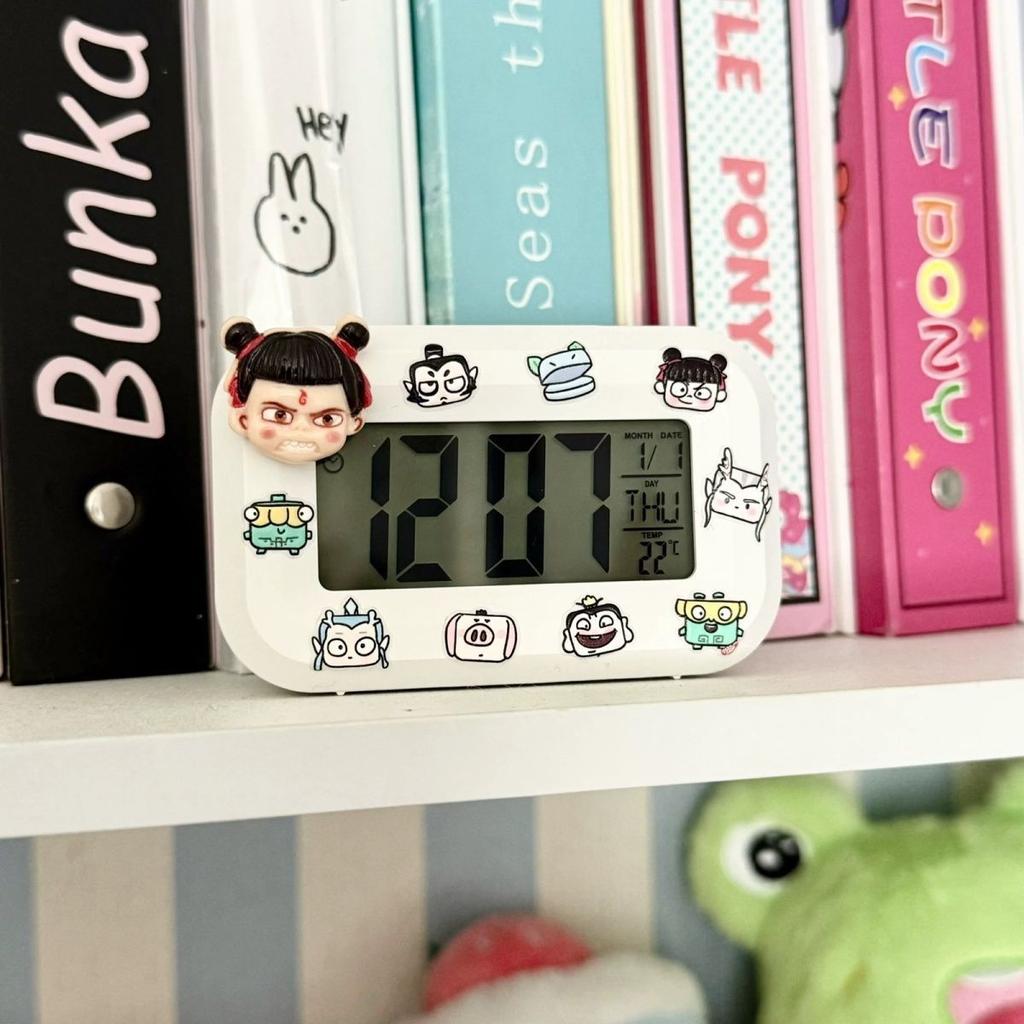 Cute Nezha Alarm Clock Luminous Bedside Clock Student Dormitory Timer Multifunctional Time Management Desktop Clock