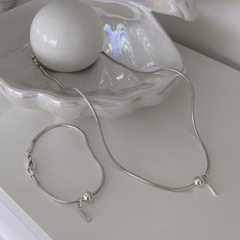 Melliv Silver Ball Point Square Tag Snake Chain Bracelet_mvb08