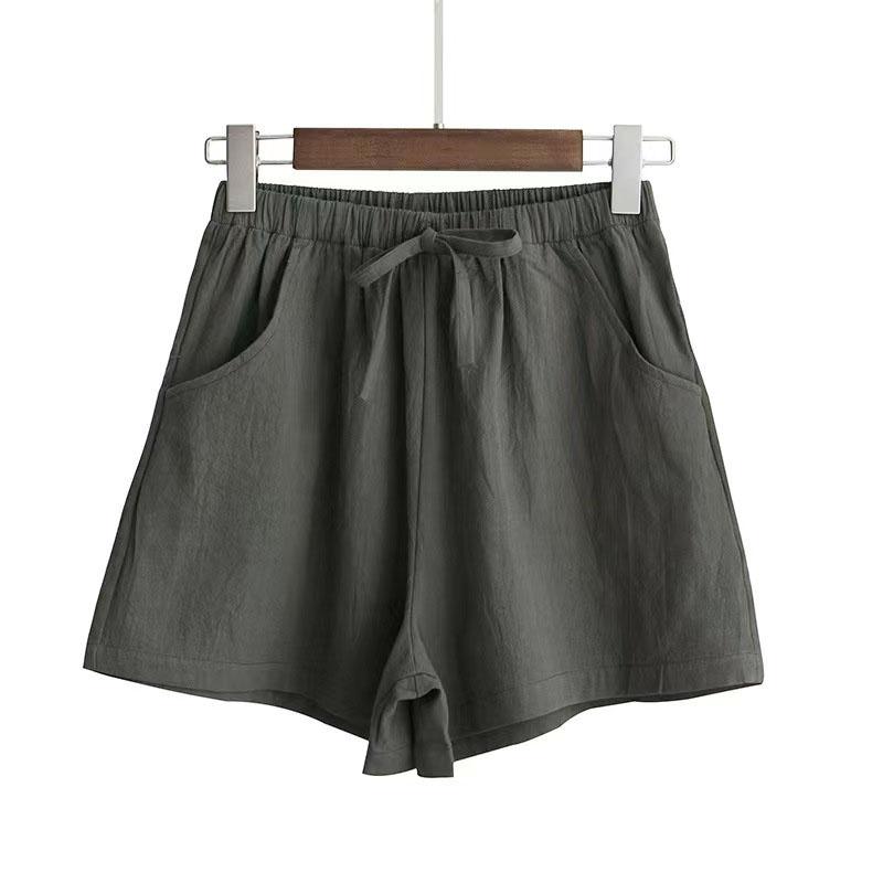 

Women Cotton Linen Shorts Summer High Waist Casual Sports Shorts Female Solid Color Pocket Loose Beach Short Pants XL темно-зелений колір