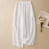 2025 summer new solid color cotton and linen wide-leg pants women's literary loose simple drape elastic waist nine-point casual pants