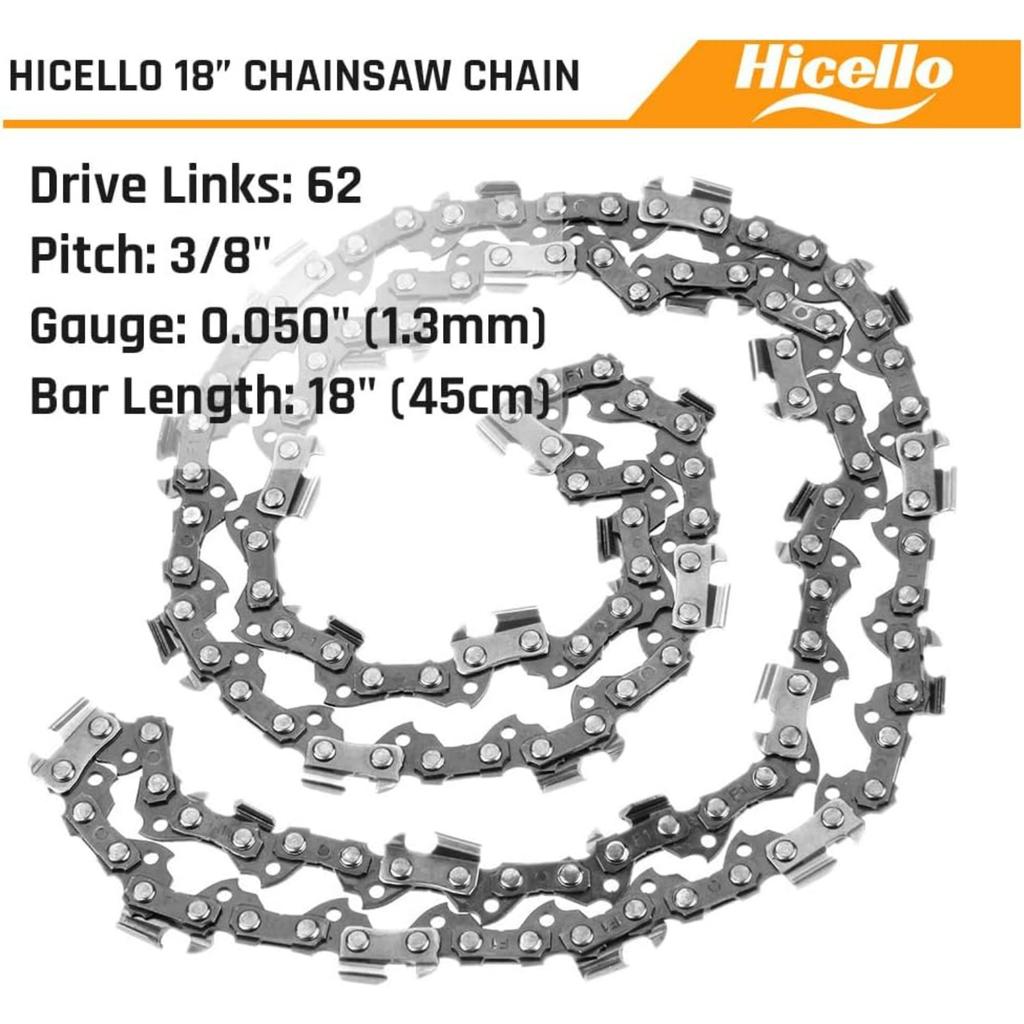 1PC Chainsaw Chain for 18 Inch Bar - 3/8'' Pitch - 62 Driver Links -0.050''(1.3mm) Gauge,Replacement Saw Chains for Chiansaw 45cm Guide Bar Compatible
