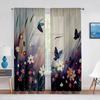 Spring Flower Colorful Floral Butterfly Translucent Curtain for Living Area Voile Window Blinds Bedchamber Tulle Drape Kitchen Area Window Drapes