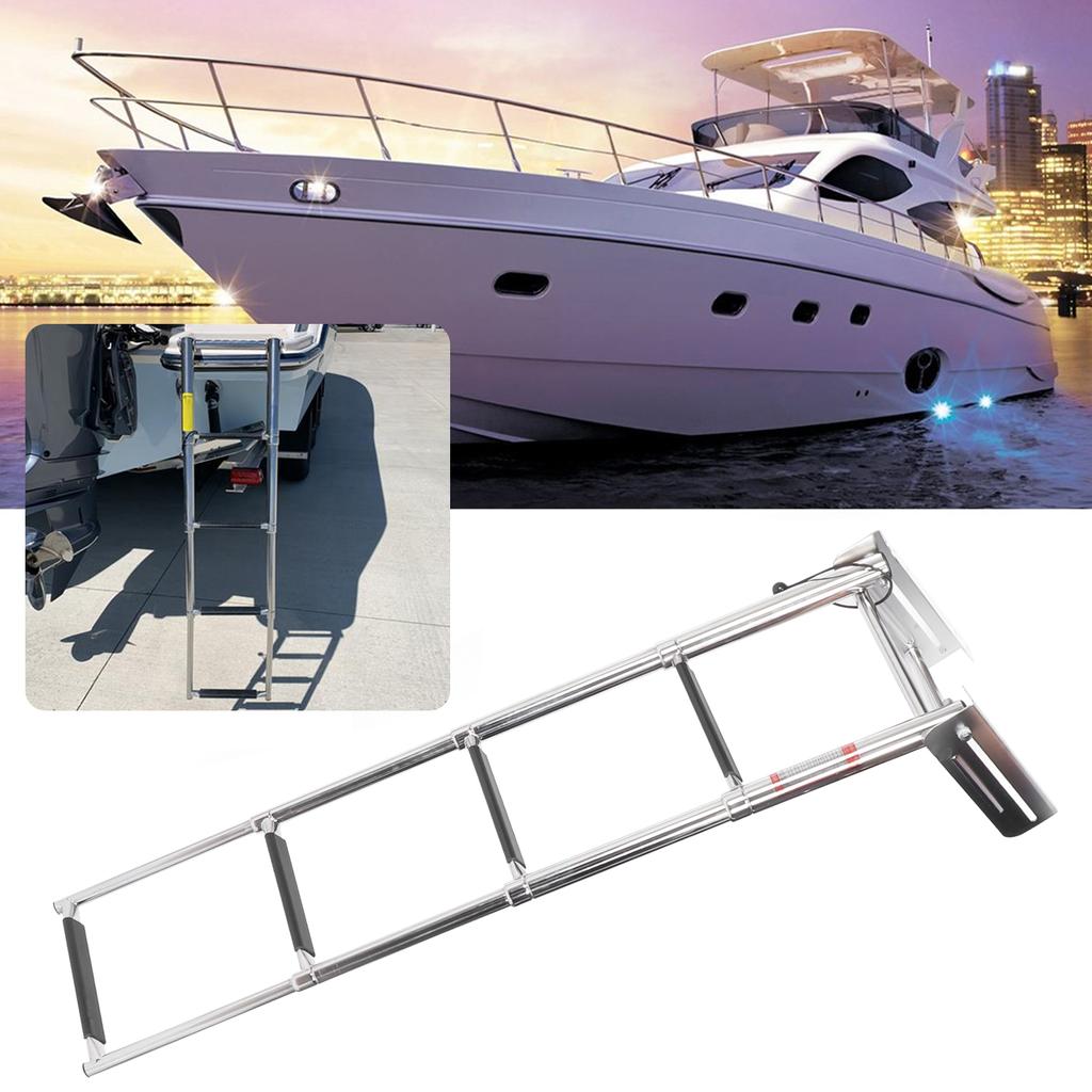 4‑Step Deck Ladder Folding Telescopic Boat Stair Pedal 304 Stainless Steel W Retaining Rope