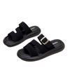 One-word Sandals Women's Outer Wear 2025 New Summer Fashion Metal Square Buckle Soft Bottom Non-slip Beach Slippers with Skirt