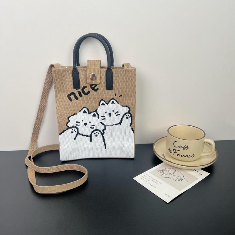 New large-capacity knitted bag, mobile phone bag, niche shoulder messenger bag, high-end, cartoon fashion handbag.