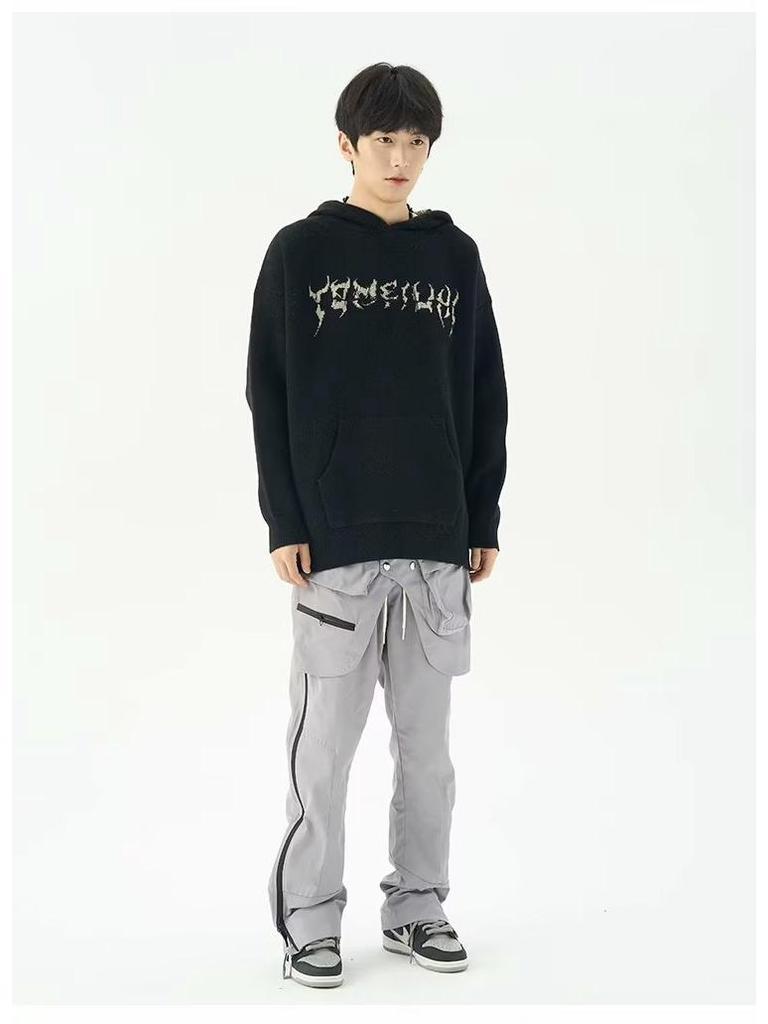 Unisex Retro Knitted Hooded Sweater – Loose Fit Cardigan