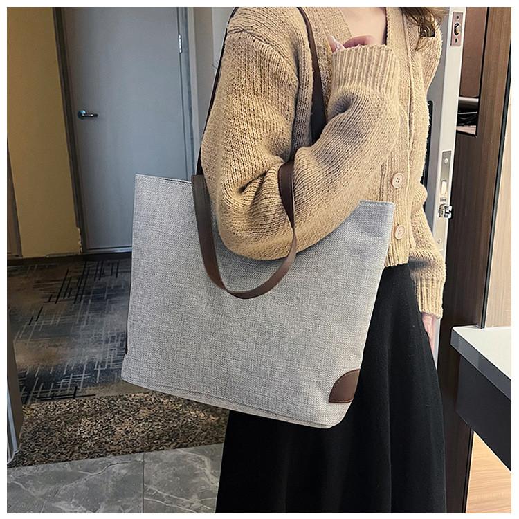Cotton Linen Casual Tote Bag Large Capacity Handheld Bucket Style For Daily Use