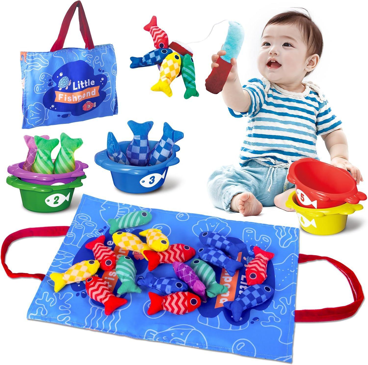 

Toys Educational Montessori Cloth Fishing Game Baby Toy with Stacking Cups Sorting Learning Toddler Sensory Toy Gifts