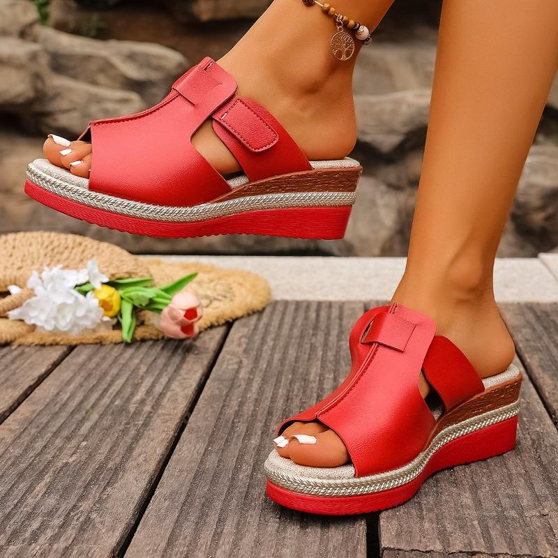 Spliced Wedge Mopping Women's Round Toe Open Toe Platform Anti-Slip Wear-Resistant Kitten Heel Shoes