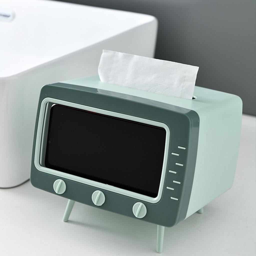 2 in 1 Tissue Box  Desk Box Creative TV Appearance with Phone Stand