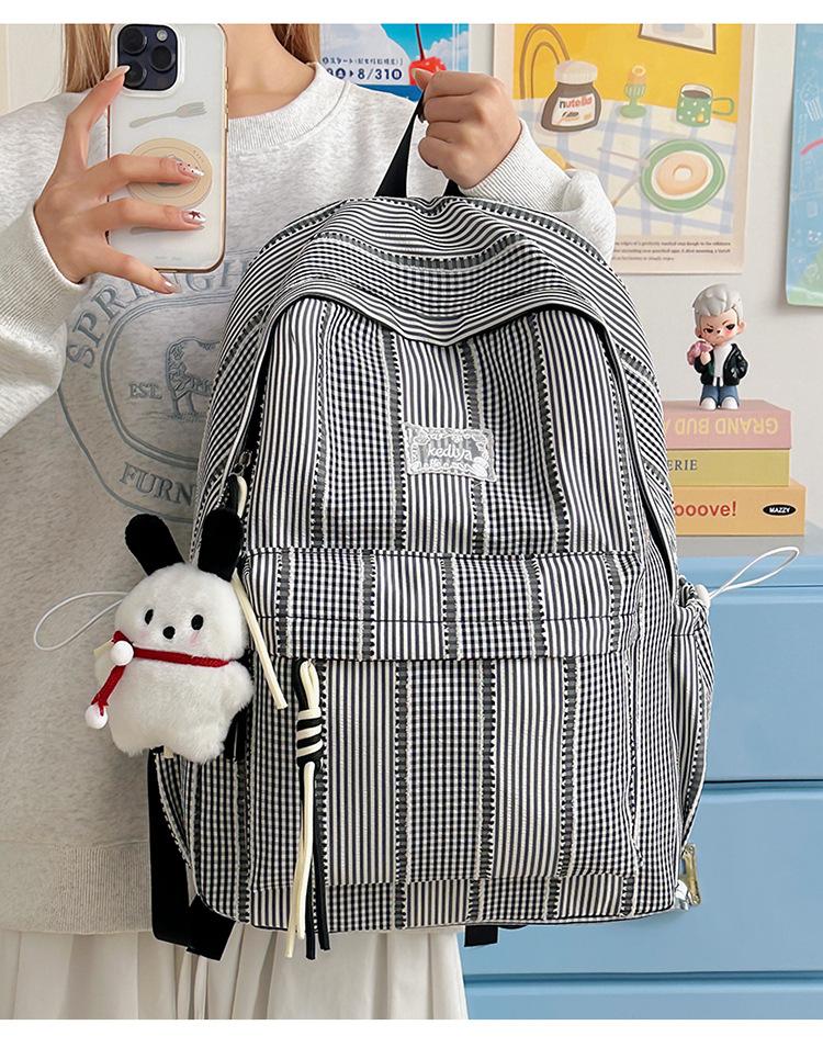 Schoolbag New Striped Backpack Student Schoolbag Commuting Large Capacity High Value Cute Backpack Simple Small Fresh Schoolbag