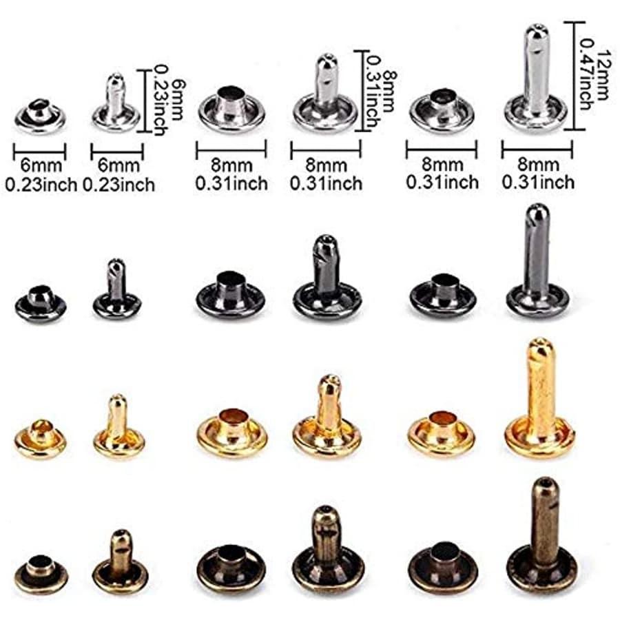 360Pcs 3 Sizes Leather Rivets Double-cap Rivet Tubular Metal Studs With 4 Fixing Set Tools For DIY Leather Craft
