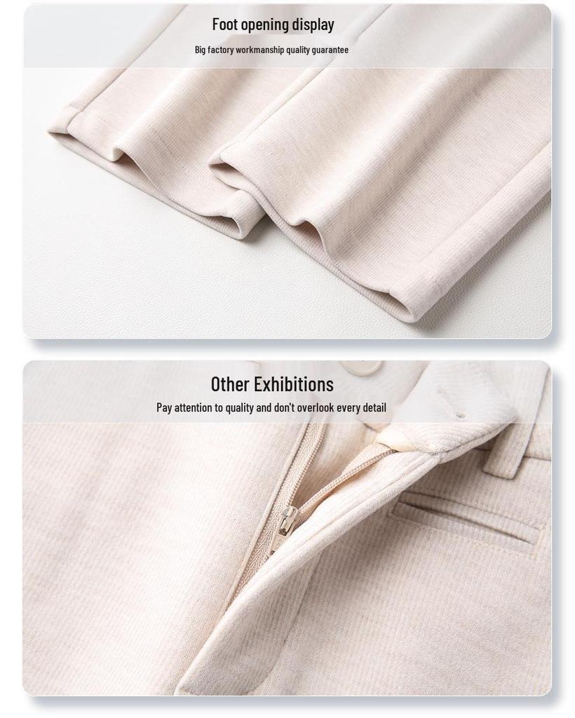 Women's 2024 Khaki Wool-Blend High Waist Straight Leg Cropped Pants for Autumn/Winter