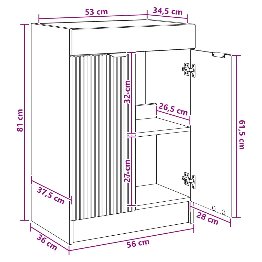 Under Sink Bathroom Cabinet In Concrete Grey 56 X 37.5 X 81 Cm