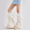 Women Harajuku Ribbed Cuffs Plush Leg Warmers with Ties Bandage Furry Boot Covers Flared Leg Sleeves Footless Socks