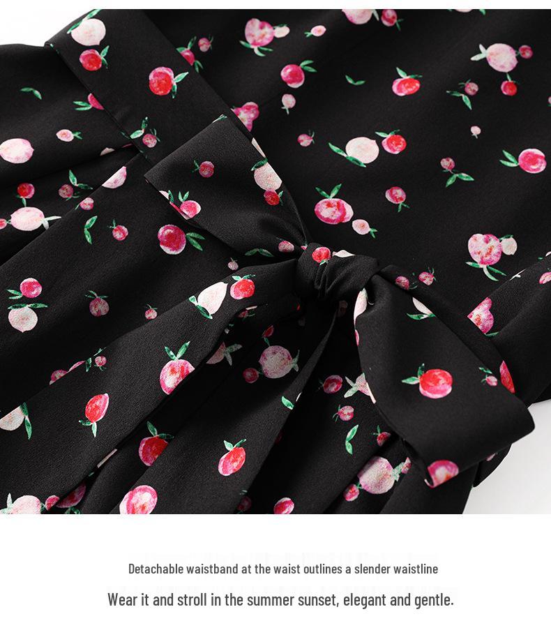 Elegant French Chiffon Print Waist-Slimming Dress for Women