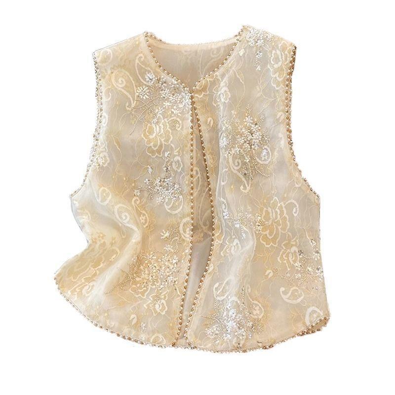 2025 new style summer embroidery thin sequined beaded vest vest top