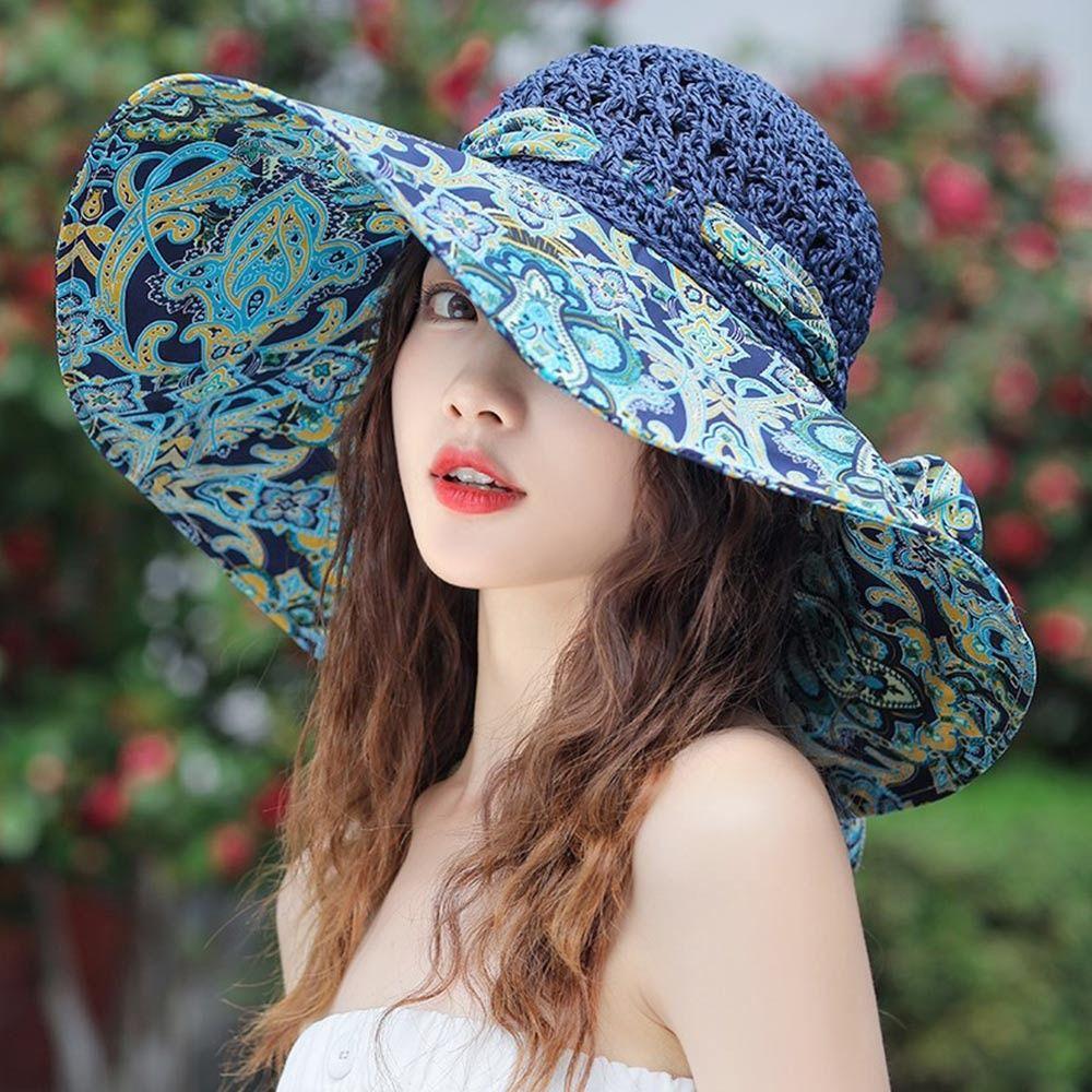 Wide Brim Bucket Hats Folding Straw Hat Fashion Beach Hat  Women