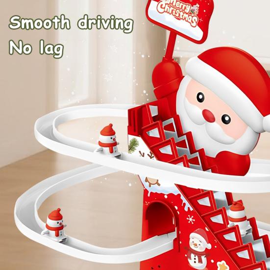 Christmas Climbing Stairs Slide Toy with Music Light Toddlers Boys Girls Santa Claus Roller Coaster Sliding Race Track Toy with 3 Little Snowman