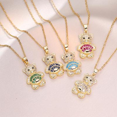 Cute Bear Halskette für Frauen 2024 Neue Mode Zirkon Bär Gold Farbe Edelstahl Kette Schmuck Hochzeit Party Zubehör