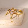 Geometric Zircon Swallow Ring for Women Gold Color Stainless Steel Opening Ring Aesthetic Wedding Christmas Jewelry Gift