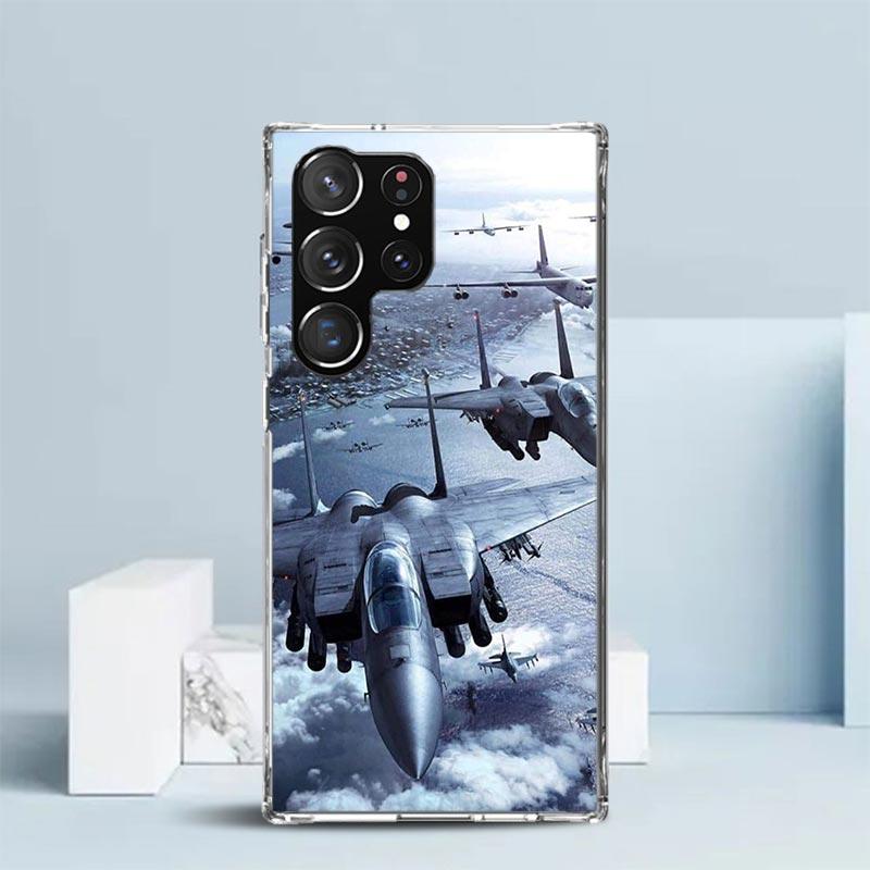 Military Aircraft Warship Fighter Phone Case For Samsung Galaxy S24 S25 Edge S26 Ultra S22 S23 Plus S21 + S20 FE Soft TPU Back C