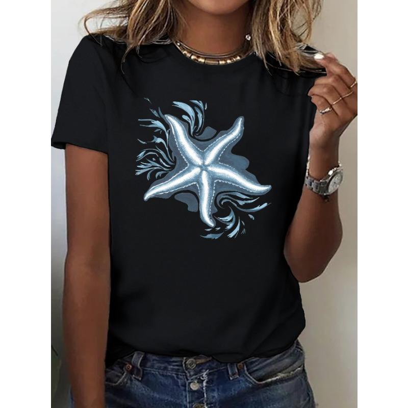 

Women s T-shirt Starfish with Water Patterns Printed Casual Streetwear Short Sleeve Women Top Comfortable Fit Clothing S