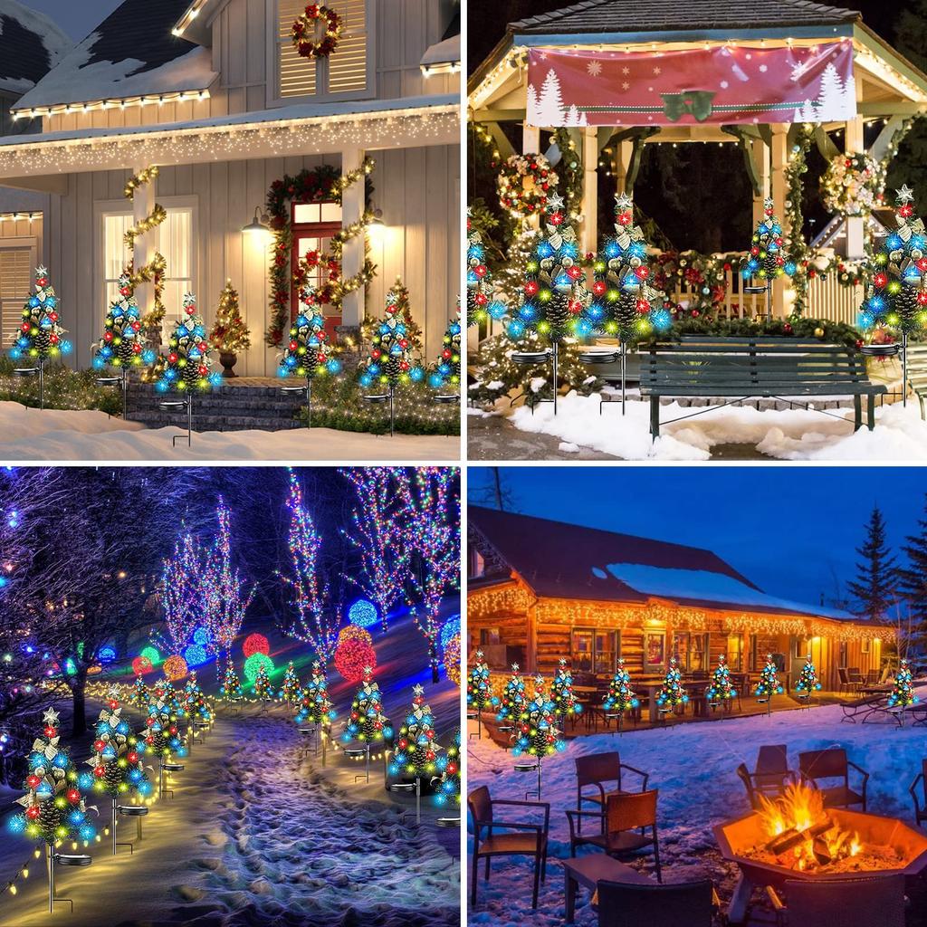 LUNPEAR Christmas Tree Set of 2 Garden Christmas Auto Energy Garden Suitable for Parking and Walkways Tree Lights, 65cm, Lights, Recessed, Waterproof,