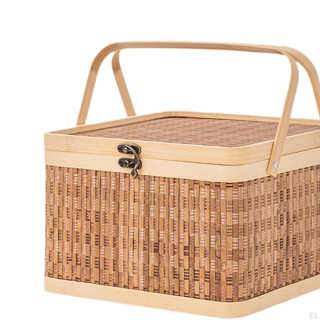 Koszyk bambusowy pleciony organizer na owoce, chleb, żywność, przekąski, przenośny na owoce