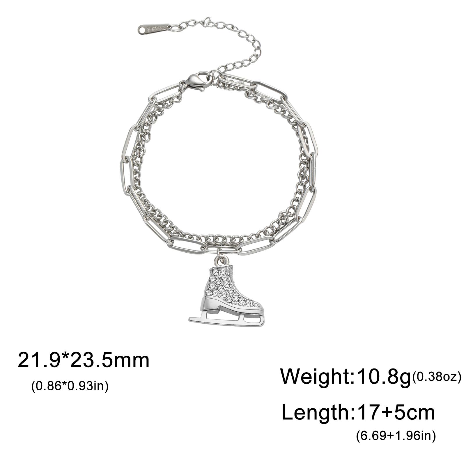 

Lemegeton Skating Shoes Bracelet for Women Zircon Pendant Jewelry Figaro chain Accessories Double-chain Sports Birthday Gift