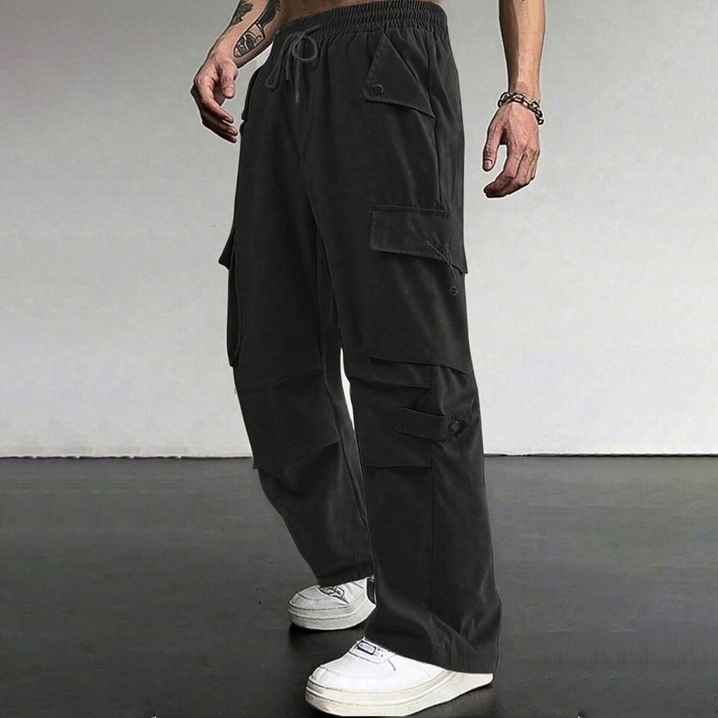 Men's Loose Casual Multi-pocket Work Pants, Youth Stretch Waist Drawstring  Pants