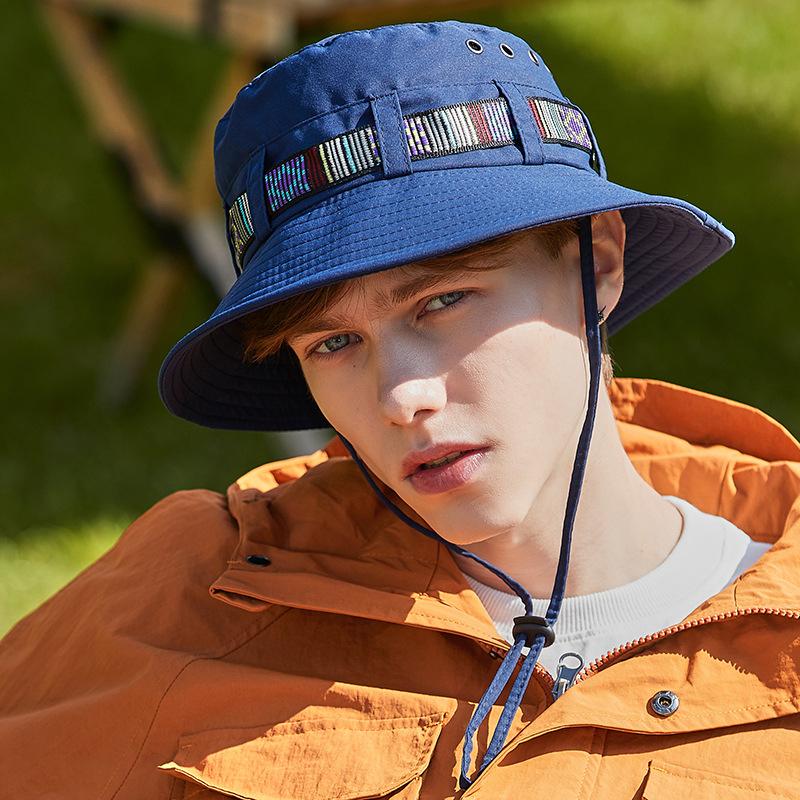 

Outdoor Climbing Hats For Man Japanese Adjustable Western Cowsboy Fisherman Caps Women Wide Brim Travel Beach UV Protection Hats one size темно-синього кольору