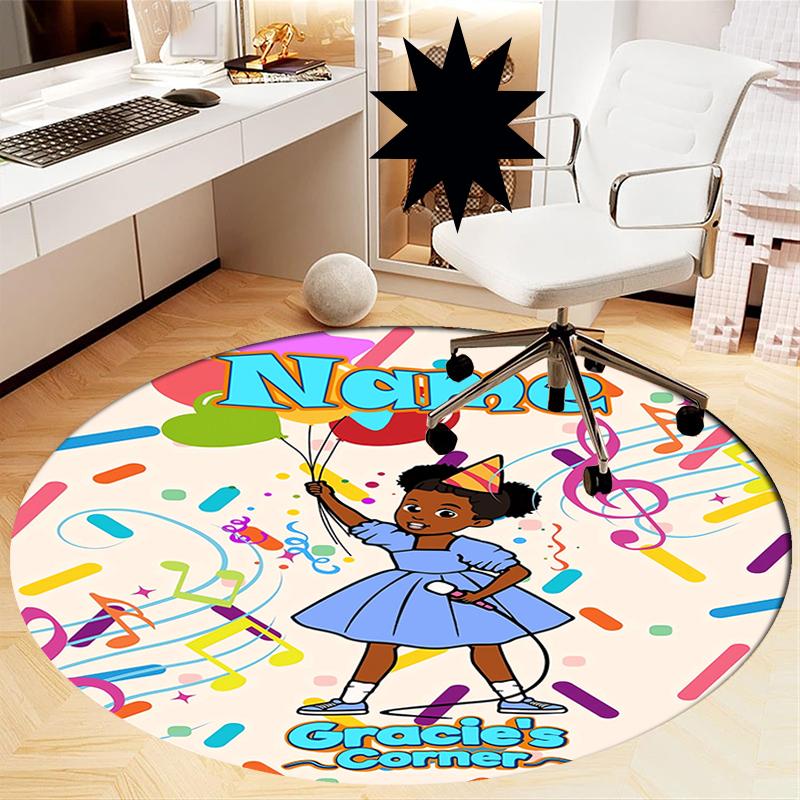 Custom Name Gracie's Corner Printed Round Rug Carpet Chair Rug Area Rug Entryway Doormats,for Office Chair Living Room Bedroom Kitchen Room.