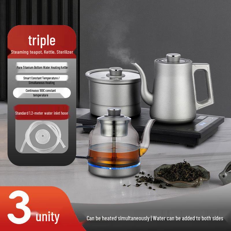 Pure Titanium Automatic Electric Tea Kettle & Double Burner with Smart Water Filling