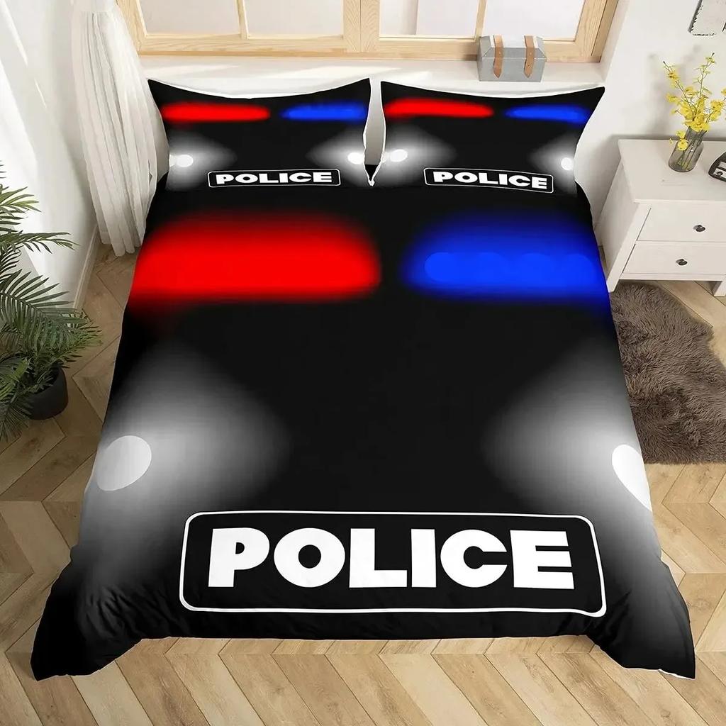 Cartoon Police Car Bedding Set Single Twin Full Queen King Size Polyester Duvet Cover Aldult Kids Comforter Quilt Cover Set