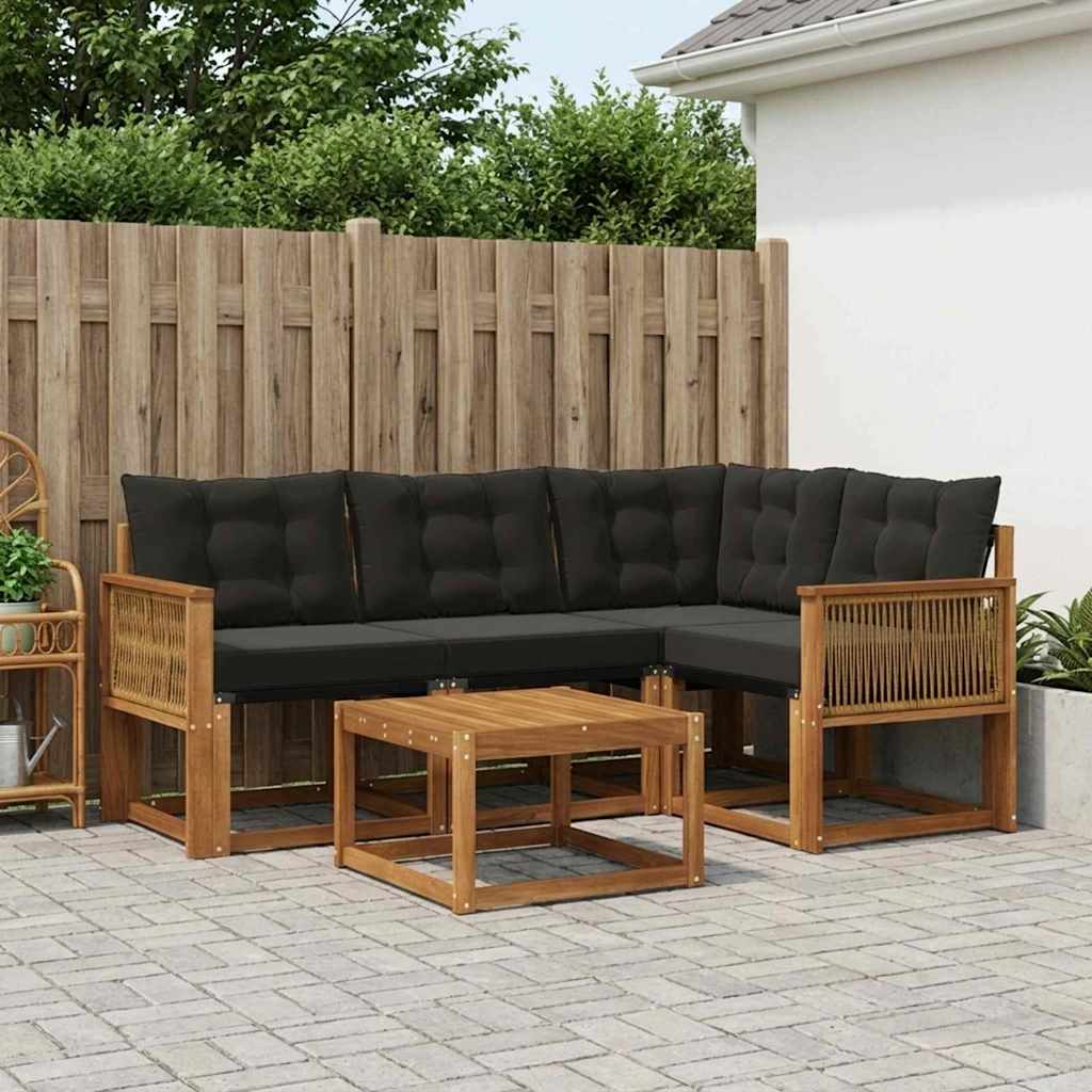 Outdoor Sofa Set with Cushions 5 Pcs Natural and Black