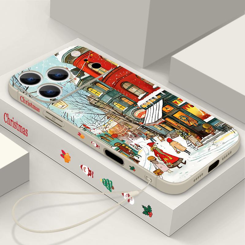 Niedliche urbane Schneemuster TPU Weiche Silikonhülle für iPhone 17 Pro Max 16E 16 15 14 13 Pro Max 12 Pro 11 Stoßfest mit Umhängeband Handyhülle Fundas