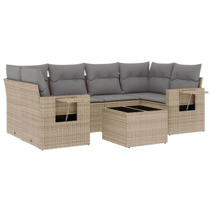 VidaXL Garden Lounge Set with Cushions 7 Pcs, Patio Sofas, Furniture Set, Outdoor Terrace Furniture, Beige 3252256