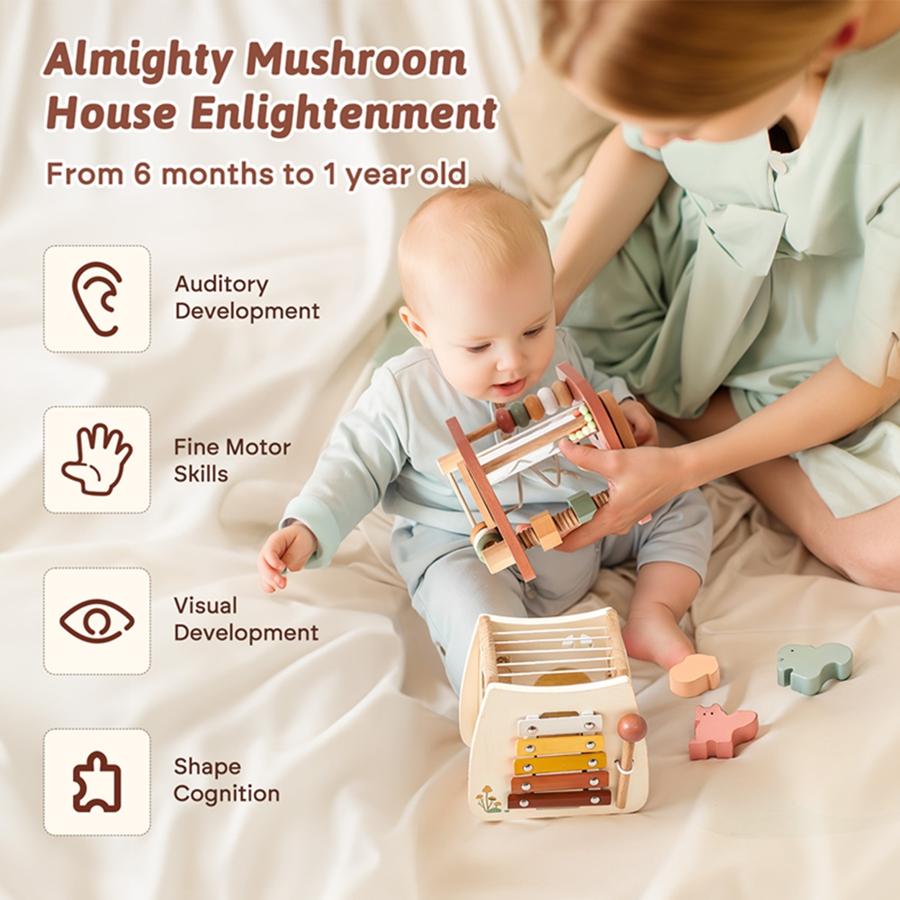 Baby Wooden Montessori Toys Mushroom Building Blocks Puzzle Toys Baby Wooden Musical Instrument Early Education Toys Child Gift
