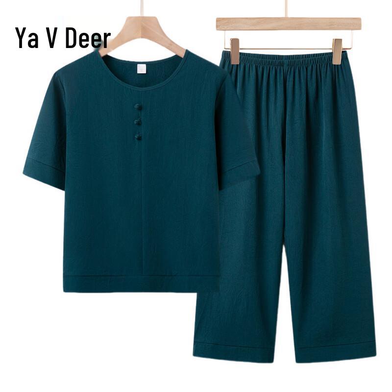 Yalu Women s Cotton Linen Short-Sleeve Summer Set 2XL