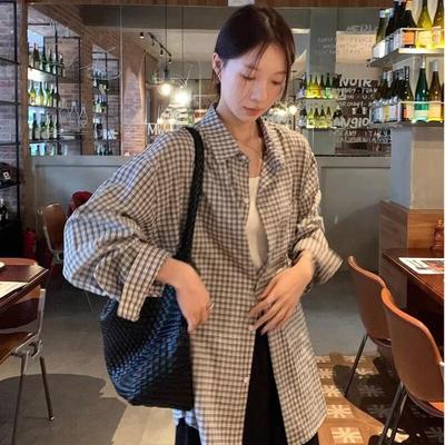 ICH MODE Karomuster Sammler Koreanischer Stil Retro Langarmhemd