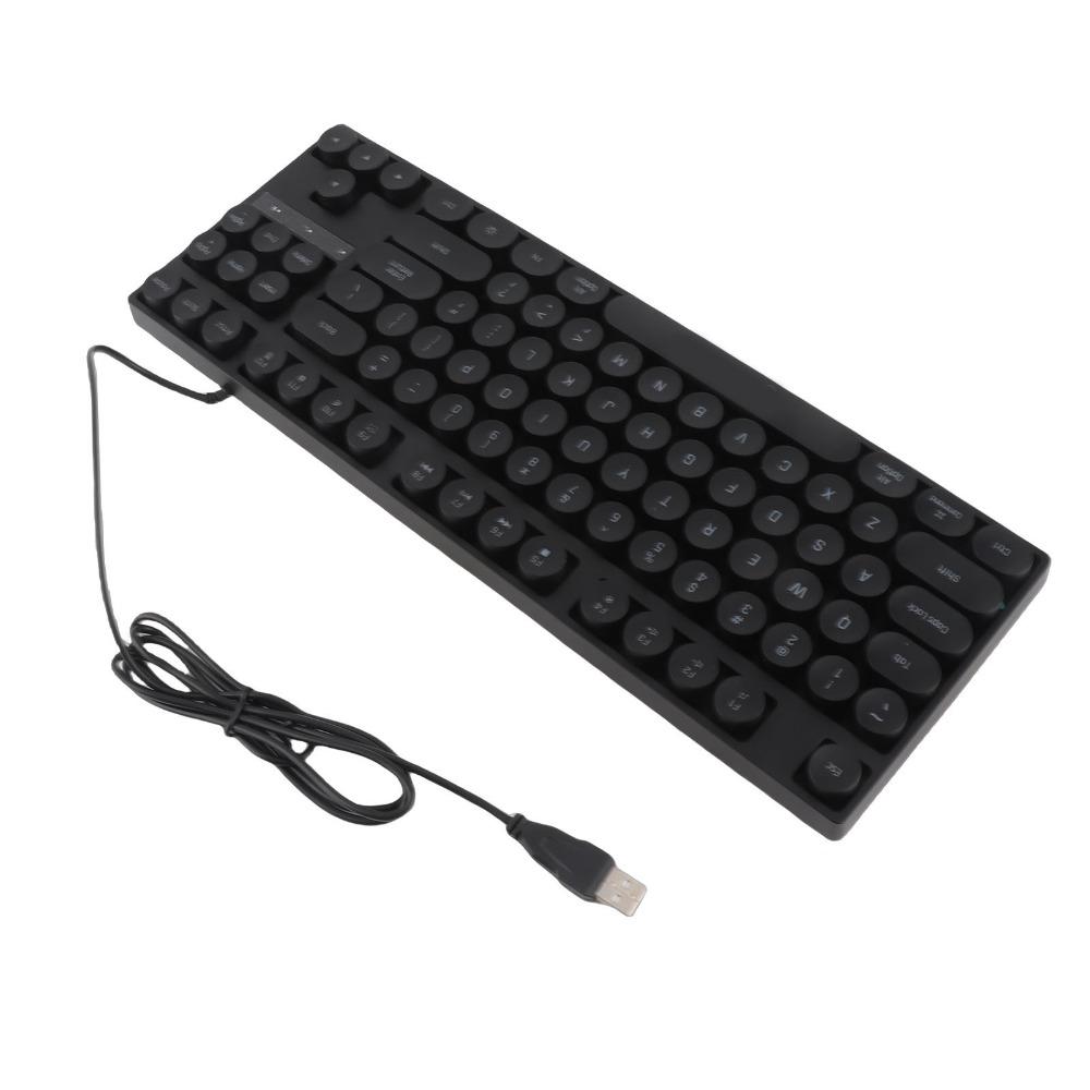 87 Keys USB Wired Keyboard Round Keycaps Typewriter Keyboard Durable Mechanical Keyboard Laptop