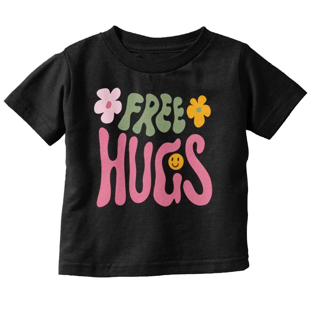 Groovy Inspirational Free Hugs Happy Flowers Toddler Girl Youth T Shirt For Kids XS