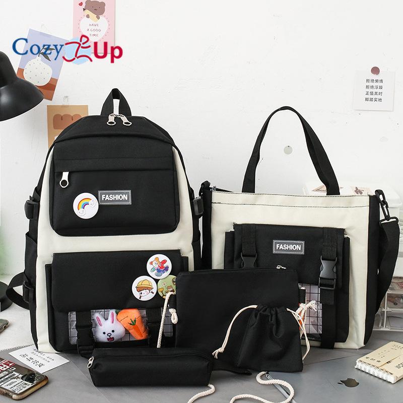 

Износостойкий детский рюкзак из 5 предметов с ремнем на воздушной подушке 31x13x43cm чёрный