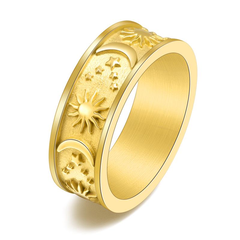 Bohemian Star Moon Sun Titanium Steel Unisex Ring